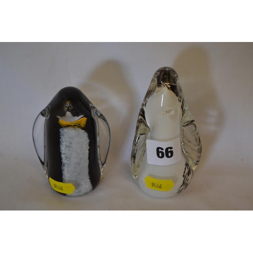 66 - 2 GLASS PENGUIN PAPERWEIGHTS