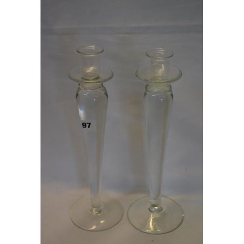 97 - PAIR OF CRYSTAL GLASS CANDLESTICKS 30CM