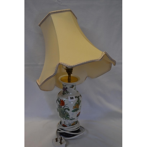 98 - CHINESE DESIGN POTTERY TABLE LAMP AND SHADE