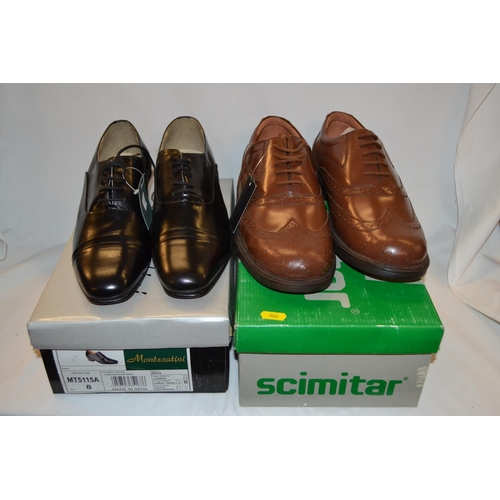 259 - PAIR OF MONTECATINI BLACK GENTS SHOES (SIZE 8) (NEW), PAIR OF SCIMITAR BROWN GENTS SHOES (SIZE 9) (N... 