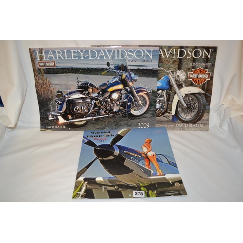 278 - 2 HARLEY DAVIDSON CALENDARS 2009 AND 2016 AND 2013 WARBIRD PIN UP GIRLS CALENDAR