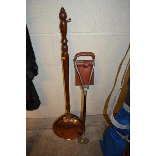 368 - 19TH CENTURY COPPER WARMING PAN AND SHOOTING STICK