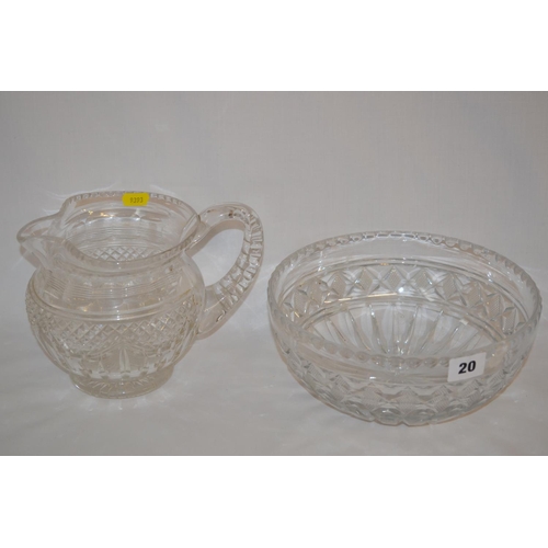 20 - CUT GLASS WATER JUG AND BOWL