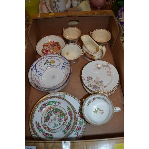 40 - 3 LATE 19TH CENTURY QING DYNASTY CUPS, SAUCERS AND JUG, 2 INDIAN TREE TRIOS, 2 LUSTRE BOWLS,  ETC