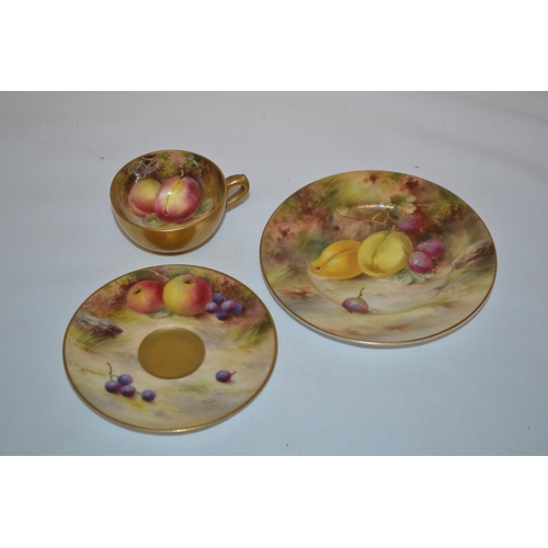 54 - MINIATURE ROYAL WORCESTER TRIO HAND PAINTED WITH FRUIT SIGNED F. ROBERTS