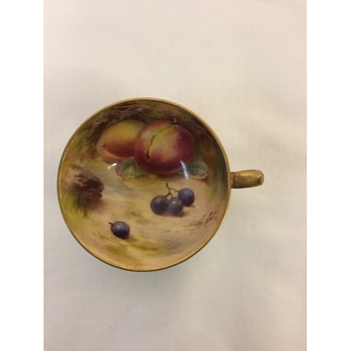 54 - MINIATURE ROYAL WORCESTER TRIO HAND PAINTED WITH FRUIT SIGNED F. ROBERTS