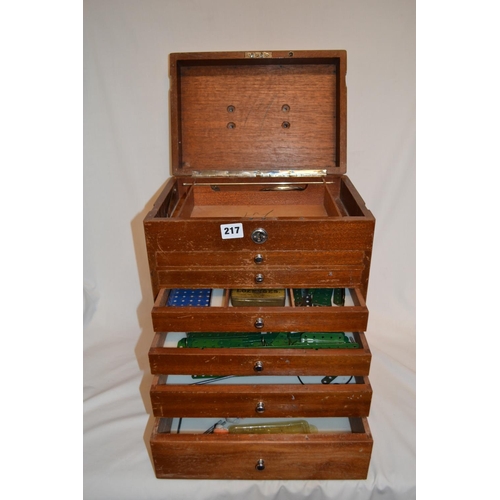 217 - 6 DRAWER CABINET WITH BOX TOP AND MECCANO COMPONENTS