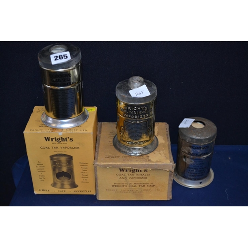 265 - 3 WRIGHTS COAL TAR VAPORIZER LAMPS