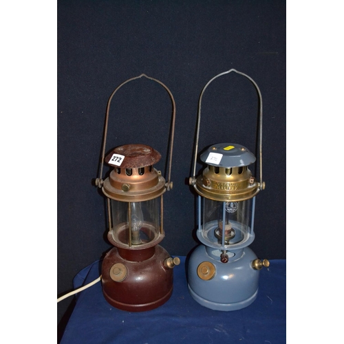 272 - VAPALUX HURRICANE LAMP AND ONE OTHER CONVERTED TO ELECTRIC