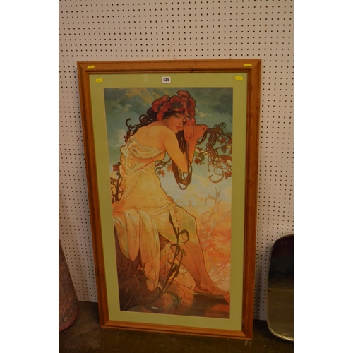 425 - ART NOUVEAU COLOURED PRINT IN PINE FRAME