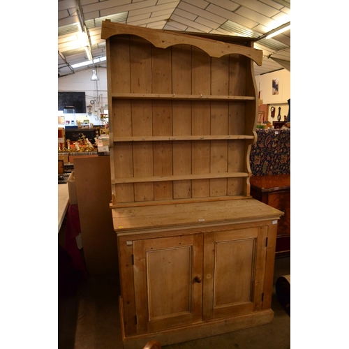 431 - 19TH CENTURY PINE CUPBOARD WITH LATER PLATE RACK BACK 106CM WIDTH X 48CM DEPTH X 202CM HIGH