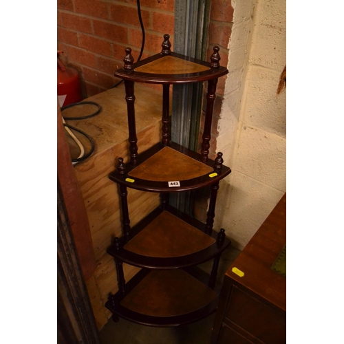 443 - REPRODUCTION MAHOGANY 4 TIER CORNER WHATNOT