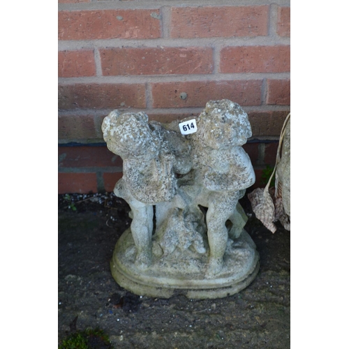 614 - PAIR OF STONEWARE GARDEN FIGURES