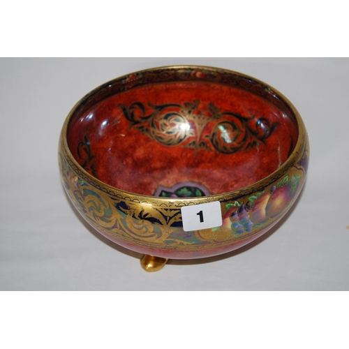 1 - MALING CIRCULAR ORANGE LUSTRE AND FRUIT PATTERNED BOWL (22CM)