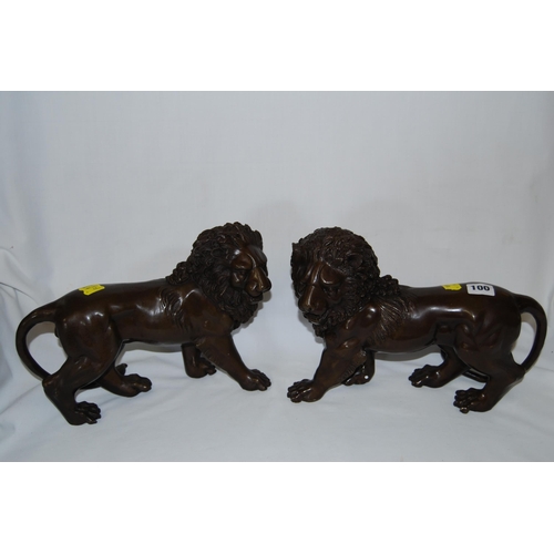 100 - PAIR OF MODERN BRONZE STANDING LIONS