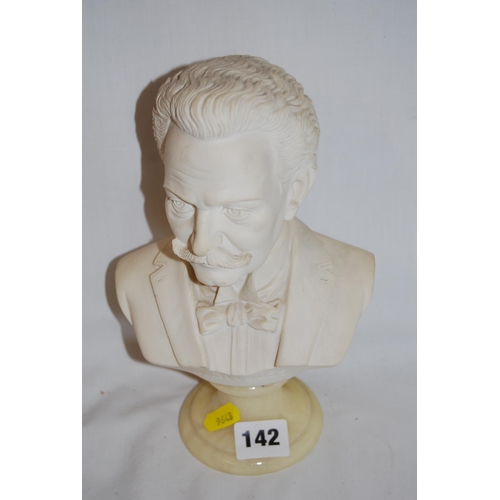 142 - PARIAN BUST OF J. STRAUSS ON ALABASTA BASE