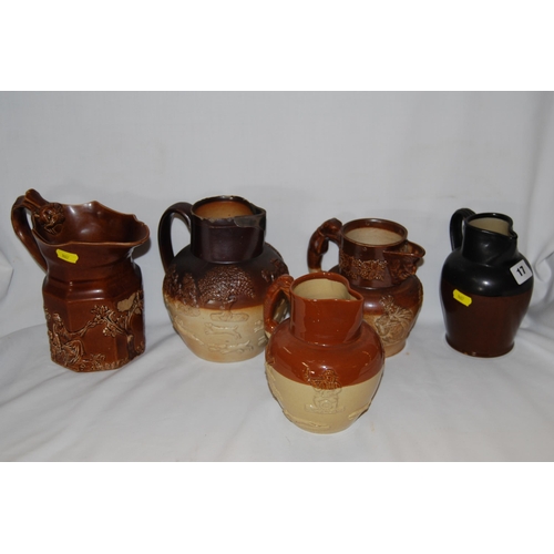 17 - 5 VARIOUS 19TH CENTURY HARVEST JUGS (3 A/F)