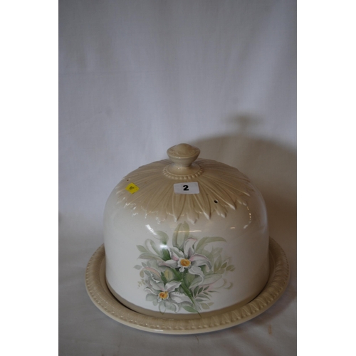 2 - EDWARDIAN DOME TOP CHEESE DISH AND COVER DECORATED ORCHIDS