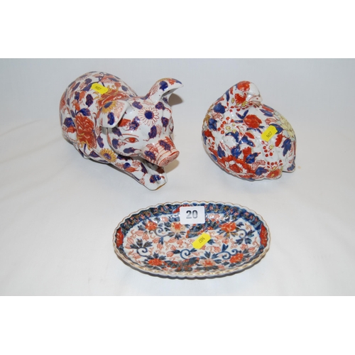 20 - OVAL JAPANESE IMARI DISH, PIG AND QUAIL