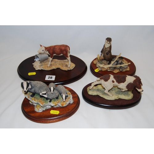 28 - 4 BORDER FINE ARTS FIGURES OF CALF, OTTER, SPANIEL AND BADGER