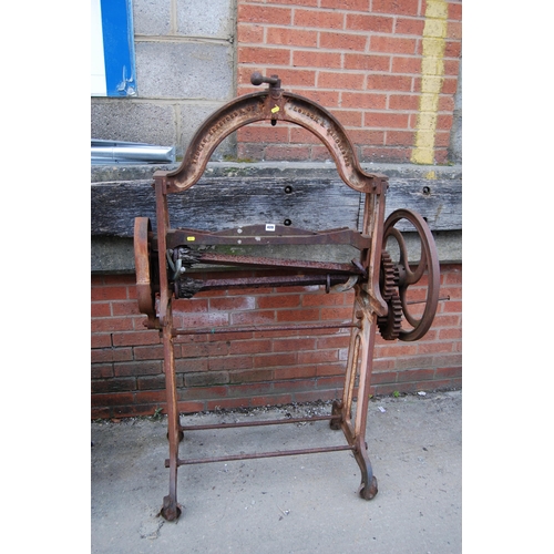 409 - 19TH CENTURY CAST IRON MANGLE FRAME BY T. BRADFORD, LONDON & MANCHESTER