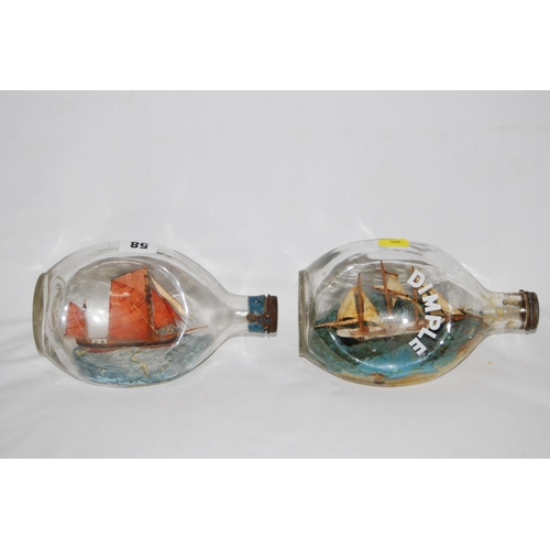 58 - TWO VINTAGE SAILING BOATES IN DIMPLEX BOTTLES