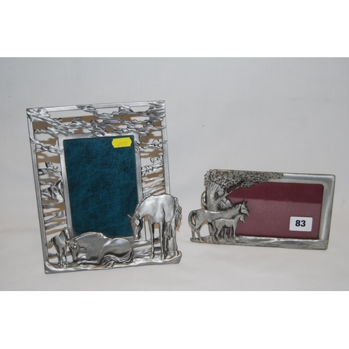 83 - 2 PEWTER PHOTOGRAPH FRAMES EMBOSSED HORSES