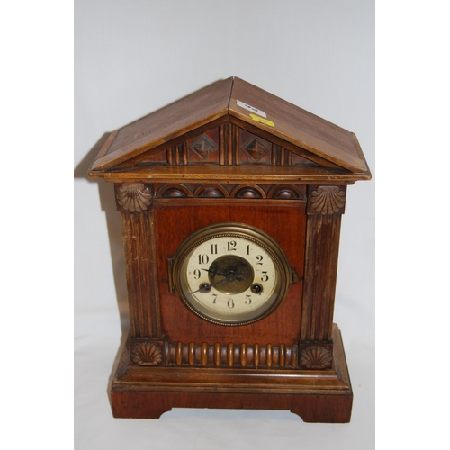 93 - EDWARDIAN WALNUT TEMPLE CLOCK