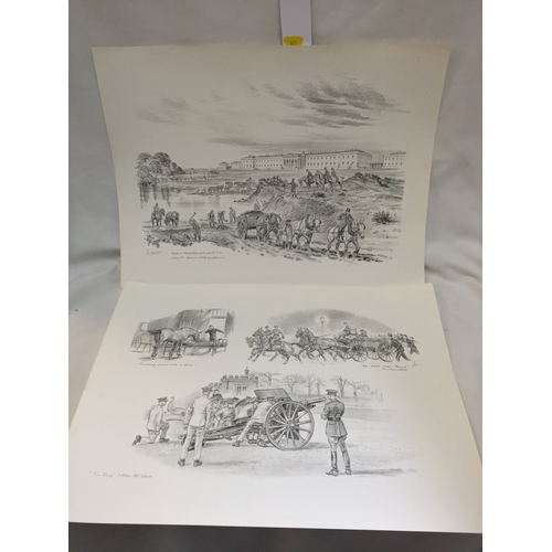 230 - SET OF 12 MILITARY PRINTS OF PENCIL DRAWINGS OF LIFE AT SANDHURST