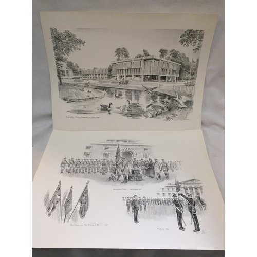 230 - SET OF 12 MILITARY PRINTS OF PENCIL DRAWINGS OF LIFE AT SANDHURST