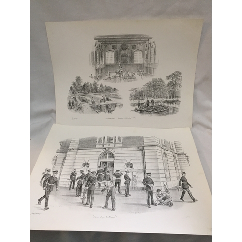 230 - SET OF 12 MILITARY PRINTS OF PENCIL DRAWINGS OF LIFE AT SANDHURST