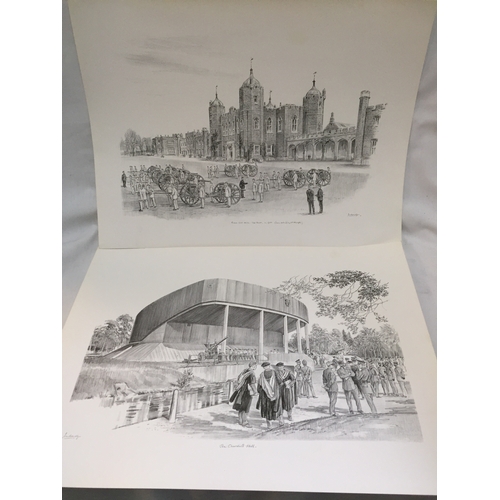 230 - SET OF 12 MILITARY PRINTS OF PENCIL DRAWINGS OF LIFE AT SANDHURST