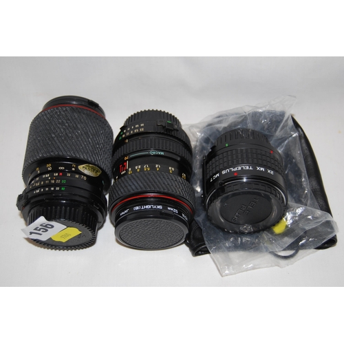 156 - HOYA 52mm SKYLIGHT CAMERA LENS, TONKINS 70-120mm CAMERA LENS, TELE PLUS MC7 2 X MX CAMERA LENS