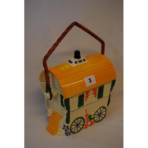 3 - CERMAIC GYPSY WAGON BISCUIT BARREL