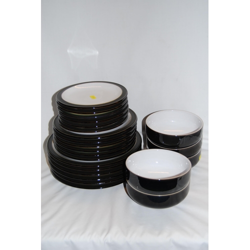 31 - DENBY BLACK AND WHITE DINNER SERVICE; 24 PIECES