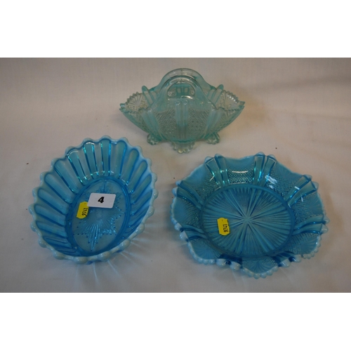 4 - 3 PIECES OF VICTORIAN HENRY GREENER TURQUOISE BLUE TRANSLUCENT SLAG GLASS