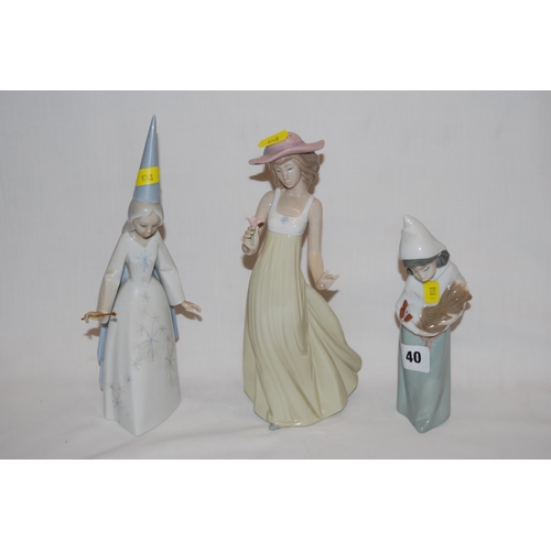 40 - 2 LLADRO PORCELAIN FIGURES OF GIRL HOLDING COCKEREL AND WHITE WITCH