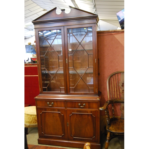 488 - REPRODUCTION MAHOGANY BOOKCASE / CUPBOARD FITTED 2 DRAWERS, CUPBOARD UNDER, BOOKCASE OVER  FITTED 2 ... 