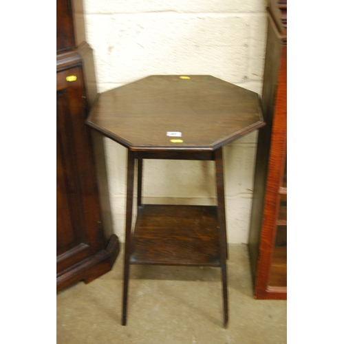 491 - EDWARDIAN OCTAGONAL OAK 2 HEIGHT STAND 49CM WIDTH X 49CM DEPTH X 73CM HIGH