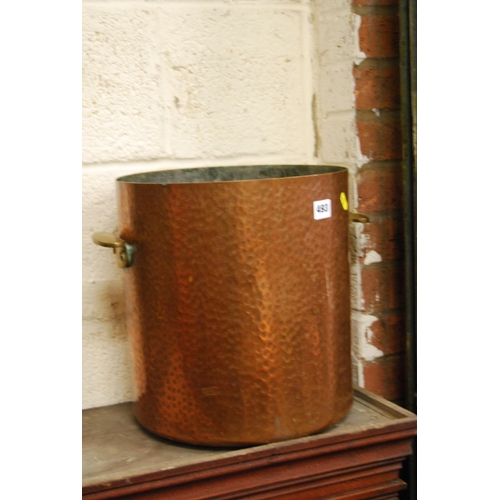 493 - ARTS AND CRAFTS HEAVY BEATEN COPPER COAL BUCKET WITH BRONZE HANDLES