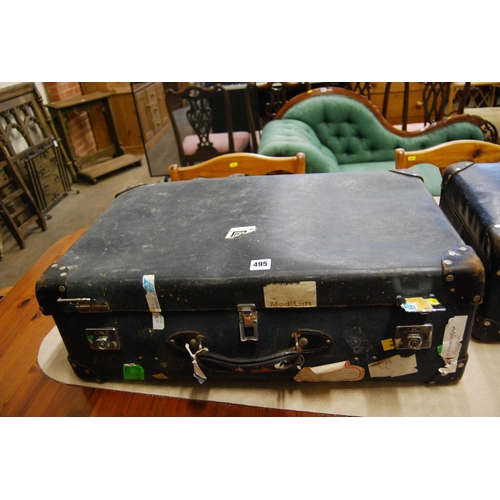 495 - GLOBE-TROTTER LEATHER BOUND SUITCASE