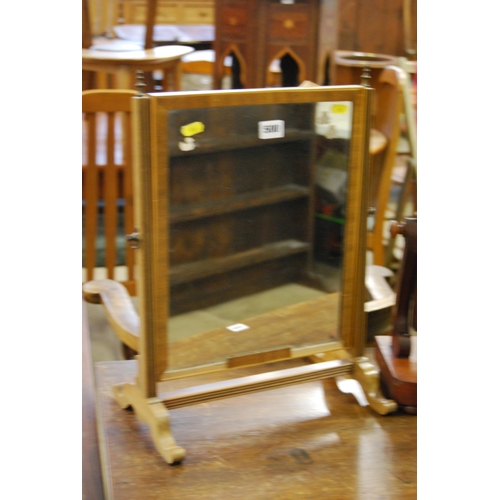 500 - 19TH CENTURY MAHOGANY SWING TOILET MIRROR (SOME VENEER MISSING)