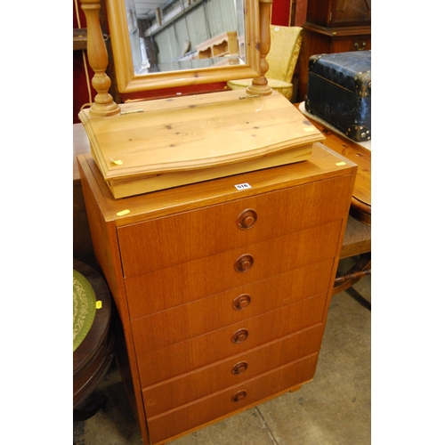 516 - RETRO TEAK CHEST OF 6 DRAWERS 60CM WIDTH X 33CM DEPTH X 88CM HIGH