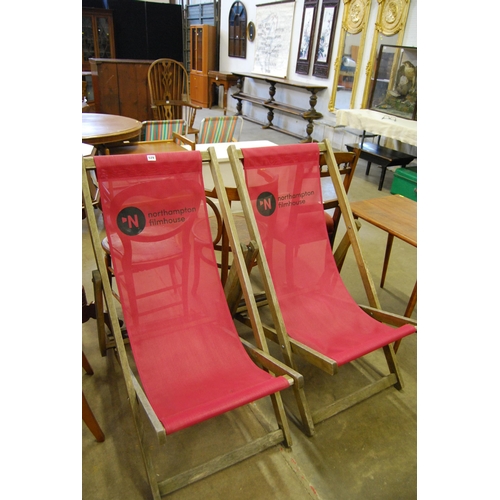 529 - PAIR OF SOUTH SEA DECK CHAIRS FROM DERNGATE THEATRE