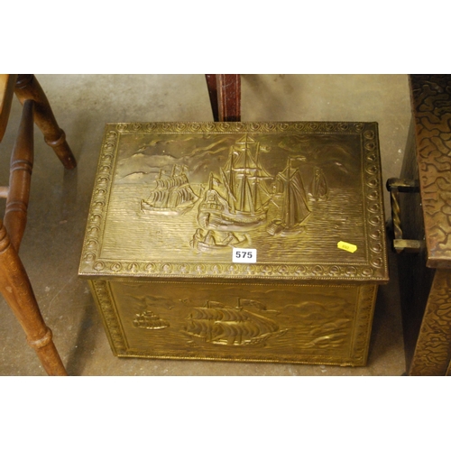 575 - VINTAGE EMBOSSED BRASS SLIPPER BOX