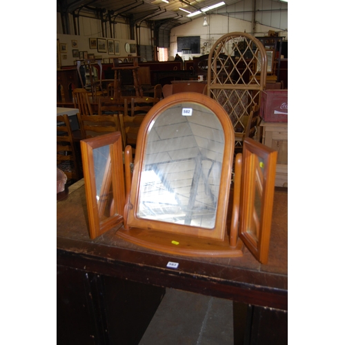 582 - PINE TRIPLE DRESSING TABLE MIRROR