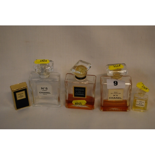 9 - COLLECTION OF 5 VARIOUS CHANEL SCENT BOTTLES