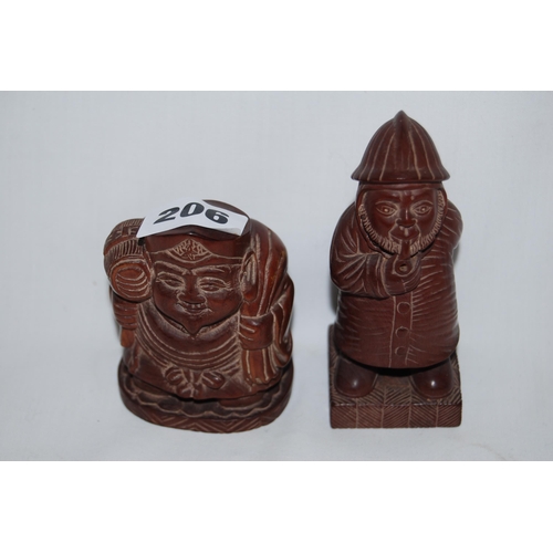 206 - 2 JAPANESE CAVED WOOD FIGURES