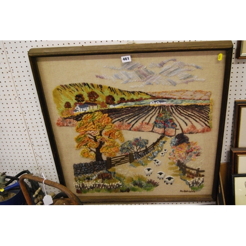 461 - WOOLWORK PICTURE OF RURAL SCENE 