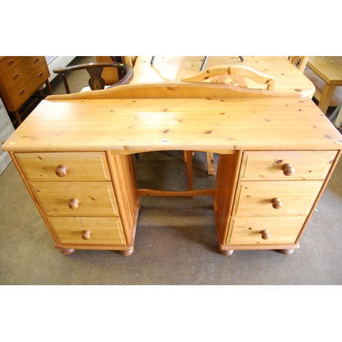 581 - PINE KNEEHOLE DRESSING TABLE FITTED 6 DRAWERS 133CM WIDTH X 42CM DEPTH X 85CM HIGH